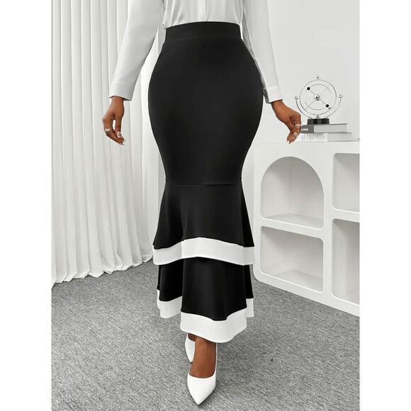 Contrast Trim High Waist Mermaid Bodycon Skirt - Picture 5 of 5